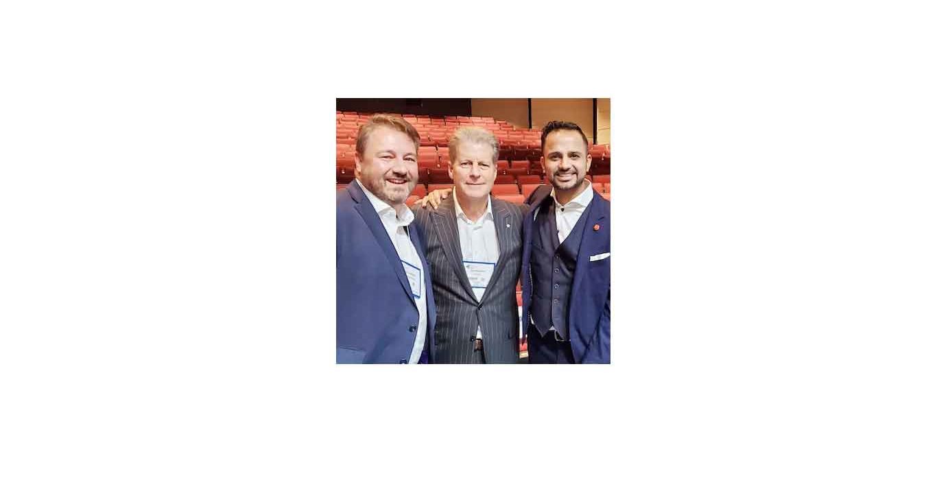 Finneo founder and CEO Amar Nijjar (right) with Scott Chandler, senior managing director of Marcus and Millichap (left) and Jay Hennick, chairman of Colliers International